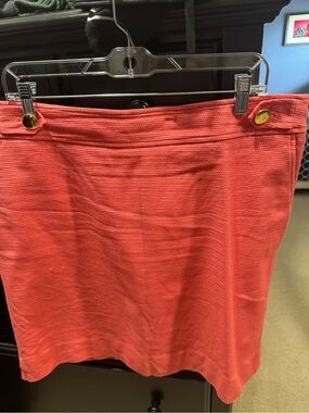 Ann Taylor Coral Knit Mini Skirt with Gold Button Detail